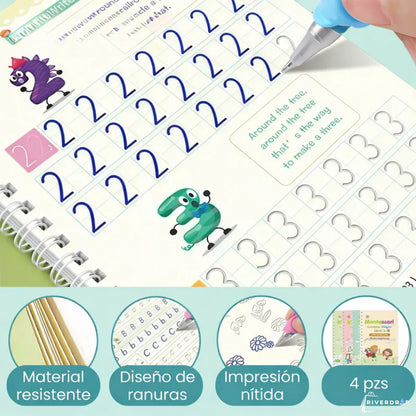 Kit De 4 Cuadernos Reutilizables + un bolígrafo borrable 🖊️ con recambios y un corrector de agarre de Regalo