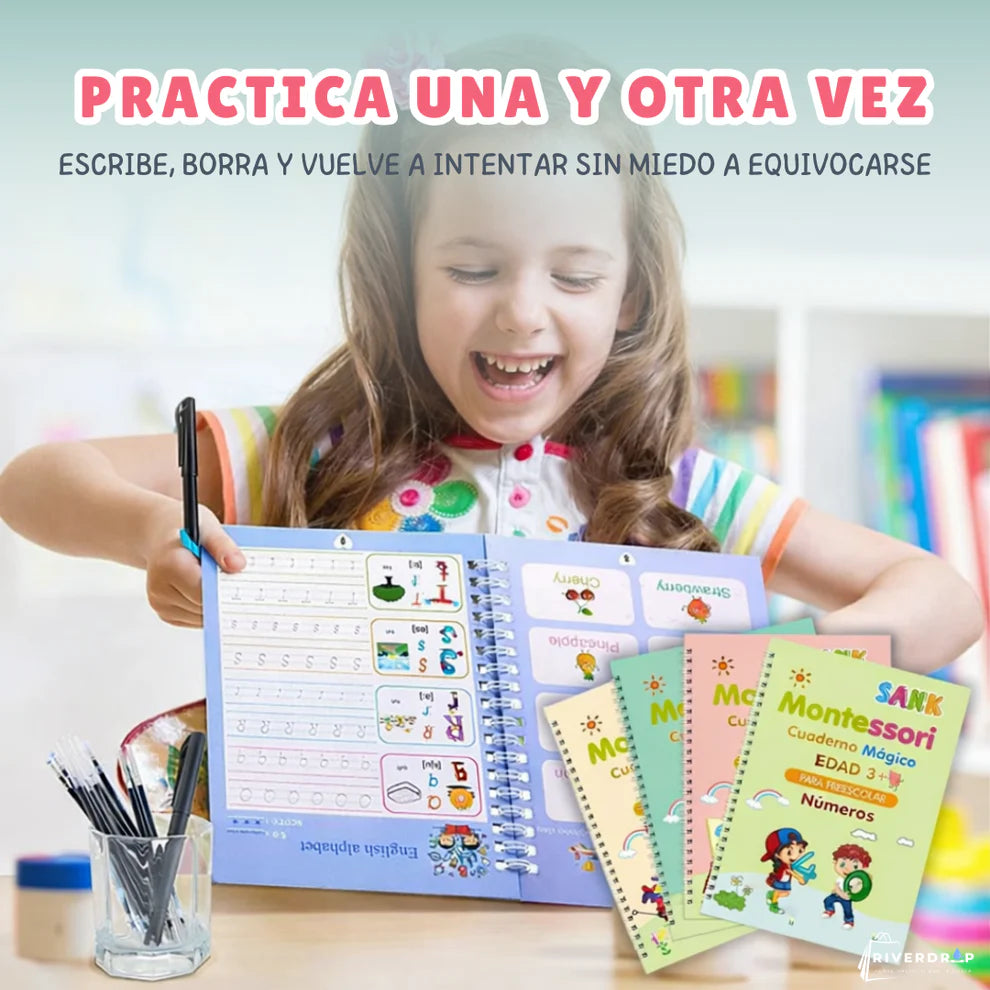 Kit De 4 Cuadernos Reutilizables + un bolígrafo borrable 🖊️ con recambios y un corrector de agarre de Regalo