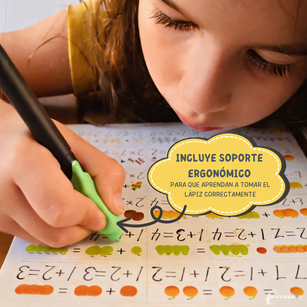 Kit De 4 Cuadernos Reutilizables + un bolígrafo borrable 🖊️ con recambios y un corrector de agarre de Regalo