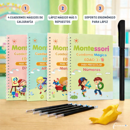 Kit De 4 Cuadernos Reutilizables + un bolígrafo borrable 🖊️ con recambios y un corrector de agarre de Regalo