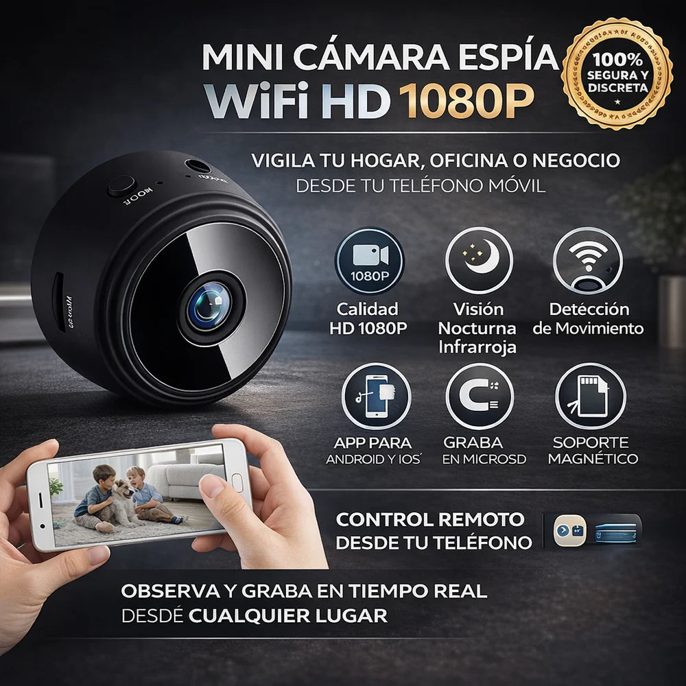 MINI CÁMARA ESPÍA DE VIGILANCIA - WIFI, FULL HD