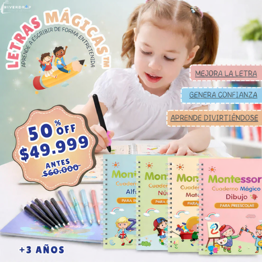 Kit De 4 Cuadernos Reutilizables + un bolígrafo borrable 🖊️ con recambios y un corrector de agarre de Regalo